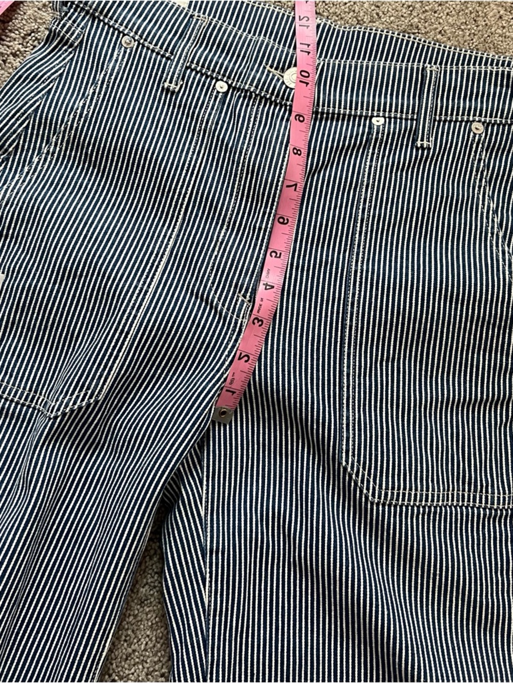 AYR High-Rise Wide-Leg Pinstripe Jeans — Navy and White - Picture 6 of 7